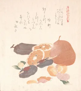 Persimmon Prints: Oranges and Dried Persimmons, 19th century. Creator: Kubo Shunman