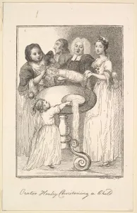 Font Prints: Orator Henley Christening a Child, 1794. Creator: Jane Ireland