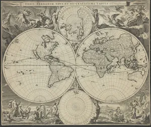 Orbis terrarum nova et accuratissima tabula, ca 1690. Artist: Visscher, Nicolaes (1618-1679) Orbis terrarum nova et accuratissima tabula, ca 1690. Artist: Visscher, Nicolaes (1618-1679)