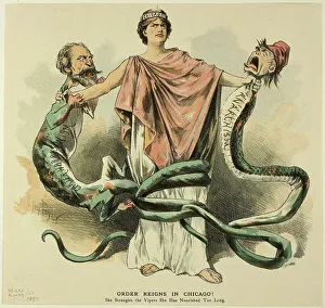 Order Reigns in Chicago!, from Puck, published April 18, 1887. Creator: Charles Jay Taylor