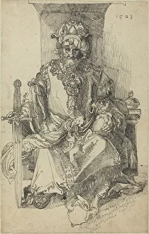 Pen And Black Ink Prints: An Oriental Ruler Seated on His Throne, 1523. Creator: Albrecht Durer