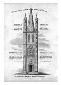 St Michael Gallery: The Original Ancient Steeple of St. Michael in Cornhill, London...1421, (1809)