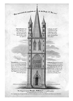 St Michael Gallery: The Original Ancient Steeple of St. Michael in Cornhill, London...1421, (1809)