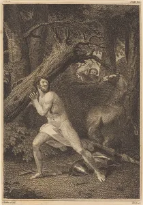 Blake William Gallery: Orlando in a Fury Tearing up Trees, 1783. Creator: William Blake