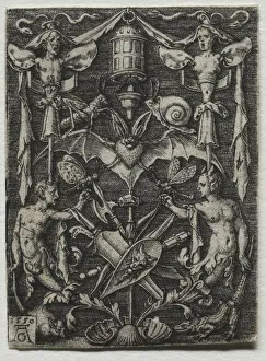Heinrich Aldegrever German Prints: Ornament Design with a Bat in the Center, 1550. Creator: Heinrich Aldegrever (German