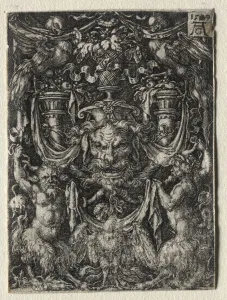 Ornament Design with a Mask and an Eagle between Two Fauns Below, 1509