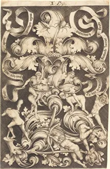 Ornament with Flower and Eight Wild Folk. Creator: Israhel van Meckenem