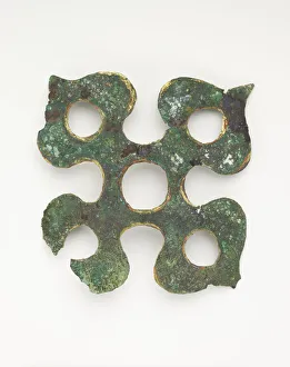 Persimmon Prints: Ornament in the form of a persimmon receptacle (fragment), Han dynasty, 206 BCE-220 CE