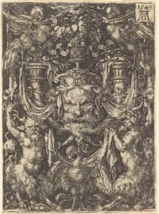Ornament with Mask, Eagle between Satyrs Below, 1549. Creator: Heinrich Aldegrever Ornament with Mask, Eagle between Satyrs Below, 1549. Creator: Heinrich Aldegrever