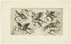 Phoenix Prints: Ornament Panels with Birds: Plate 6, 1617. Creator: Adrian Muntink