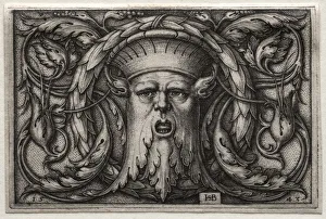 1500 1550 Prints: Ornament of Satyrs Head and Wreath, 1543. Creator: Hans Sebald Beham (German, 1500-1550)