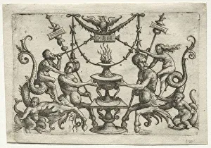 Ornament with Siren and Triton. Creator: Daniel I Hopfer (German, c. 1470-1536)
