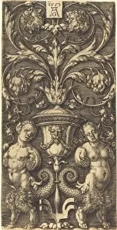 Ornament with Vase and Two Female Figures, 1553. Creator: Heinrich Aldegrever
