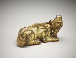 Bronze Gilding Gallery: Ornament or weight: a recumbent ch i-lin, Qing dynasty, 18th century. Creator: Unknown