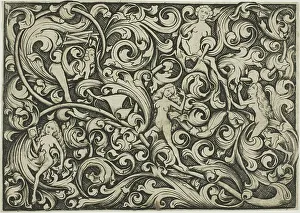 Meister Es Prints: Ornament with Women Fighting, c. 1460. Creator: Master ES
