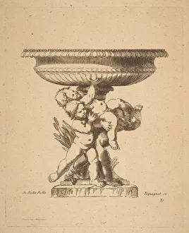 Ornamental design of three children holding up a fountain, 19th century Ornamental design of three children holding up a fountain, 19th century