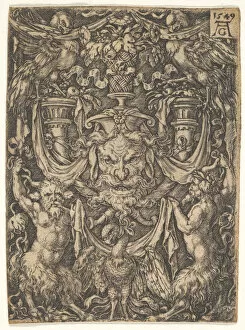 Ornamental Design with a Mask and an Eagle between Two Fauns below, 1549