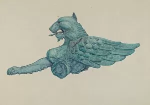 Gryphon Collection: Ornamental Iron Griffon, 1935 / 1942. Creator: Harriette Gale