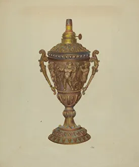 Joseph L Prints: Ornamental Oil Lamp, c. 1940. Creator: Joseph L. Boyd