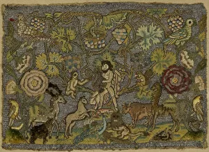 Thread Gallery: Orpheus Charming the Animals, England, first half 17th century. Creator: Unknown