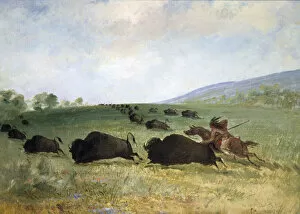 Lance Collection: An Osage Indian Lancing a Buffalo, 1846-1848. Creator: George Catlin