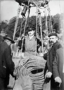 Ascending Prints: Oscar Erbsloh, ready to go up in balloon, 1916. Creator: Bain News Service