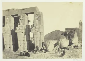 Luxor Al Uqsur Egypt Prints: Osiride Pillars and Great Fallen Colossus, at the Memnonium, Thebes, 1857