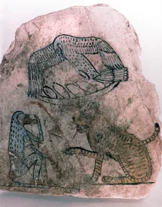 Acinonyx Jubatus Prints: Ostracon Fragment, Cheetah, Bird and Monkey, Egypt