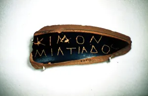 Cimon Gallery: Ostrakon of Cimon, an Athenian statesman, Fragment of Greek Pottery, c5th century BC