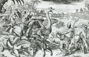 Ostrich Prints: Ostrich Hunt, 16th century. Creator: Antonio Tempesta