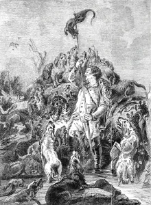 Hunting Dogs Prints: The Otter Speared, painted by E. Landseer, R. A. 1844. Creator: Unknown