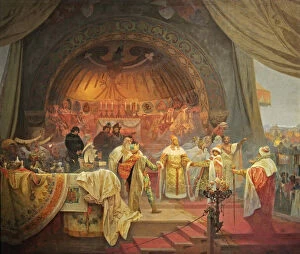 Ottokar II of Bohemia. The Union of Slavic Dynasties (The cycle The Slav Epic). Artist: Mucha, Alfons Marie (1860-1939)