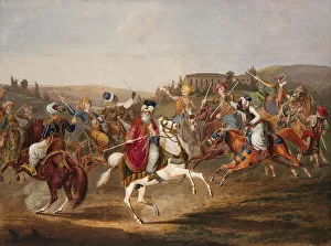 Ottoman Horsemen at the Game of Jereed, 1835. Creator: Hoelzel; Tomas (1788-1840)