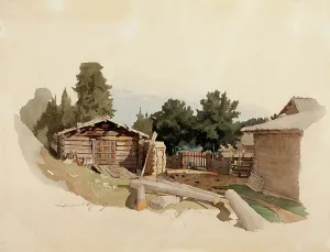 Felled Prints: Outbuildings of the farmhouse, 1859. Creator: Werner Holmberg