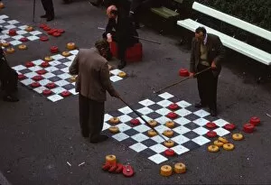 Outdoor Game of Draughts in Union Terrace Gardens in City Centre, Aberdeen, Scotland, c1960s. Artist: CM Dixon