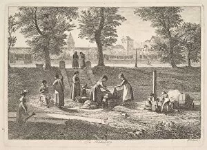 Outdoor Scene of Women in Domestic Activities in Nurnberg, 19th century