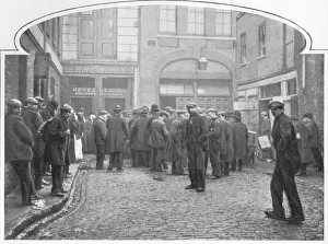 Soup Kitchen Prints: Outside a soup kitchen, Grays Yard, Marylebone, London, c1903 (1903)