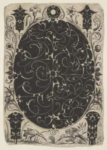 Oval Case Decorated with Schweifwerk in Two Variants, Surrounded by Smaller Motifs..., ca Oval Case Decorated with Schweifwerk in Two Variants, Surrounded by Smaller Motifs..., ca
