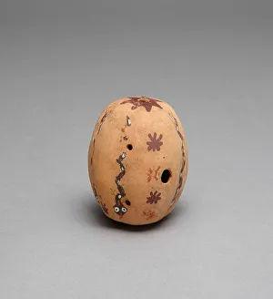 Flute Collection: Oval Flute Painted with Serpent and Abstract Star Motifs, 180 B.C. / A.D. 500