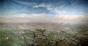 Images Dated 15th August 2005: Overall View of Paris, Taken from the Observatory in a Balloon, 1855