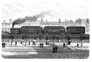 Rail Gallery: Overhead railway, circulating by the Third Avenue in New-York, engraving 1872