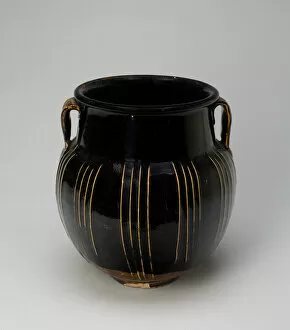 Stoneware Gallery: Ovoid Jar with Vertical Ribs and Two-Loop Handles, Northern Song or Jin dynasty