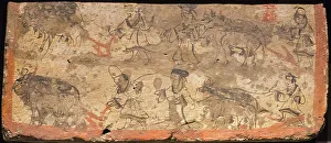 Wei Dynasty Prints: Ox ploughing. From tomb room, 3rd cen. AD. Creator: Chinese Master