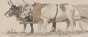 Two Oxen Pulling a Cart, 1874. Creator: Peter Christian Thamsen Skovgaard