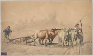 Four Oxen Pulling a Plough, 1853. Creator: Constant Troyon (French, 1810-1865)
