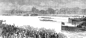 Rowing Boats Prints: The Oxford and Cambridge Boat-Race: the race on Monday morning, 1880. Creator: Unknown
