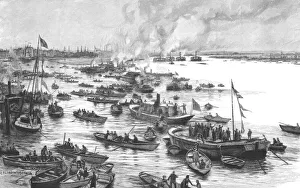 The Graphic Gallery: The Oxford and Cambridge Boat Race;Off Chiswick, 'Here they come!', 1890. Creator: Unknown