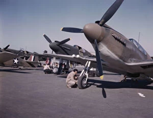 War Production Gallery: P-51 ('Mustang') fighter planes being prep...North American Aviation, Inc, Inglewood, Calif. 1942