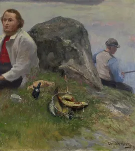 Catch Prints: P. Chr. Asbjornsen on a trip with a fisherman boy, 1897. Creator: Christian Skredsvig