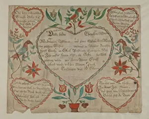 Baptising Prints: Pa. German Birth and Baptismal Certificate, c. 1940. Creator: Elmer R. Kottcamp